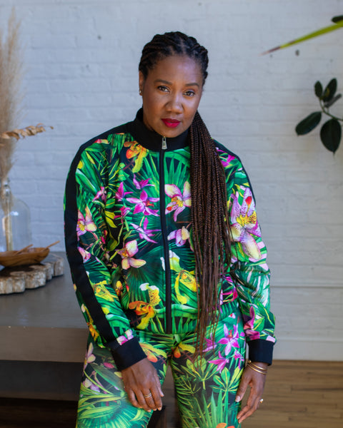 Midnight Orchid Stripe-Sleeve Track Jacket: Printed to Order