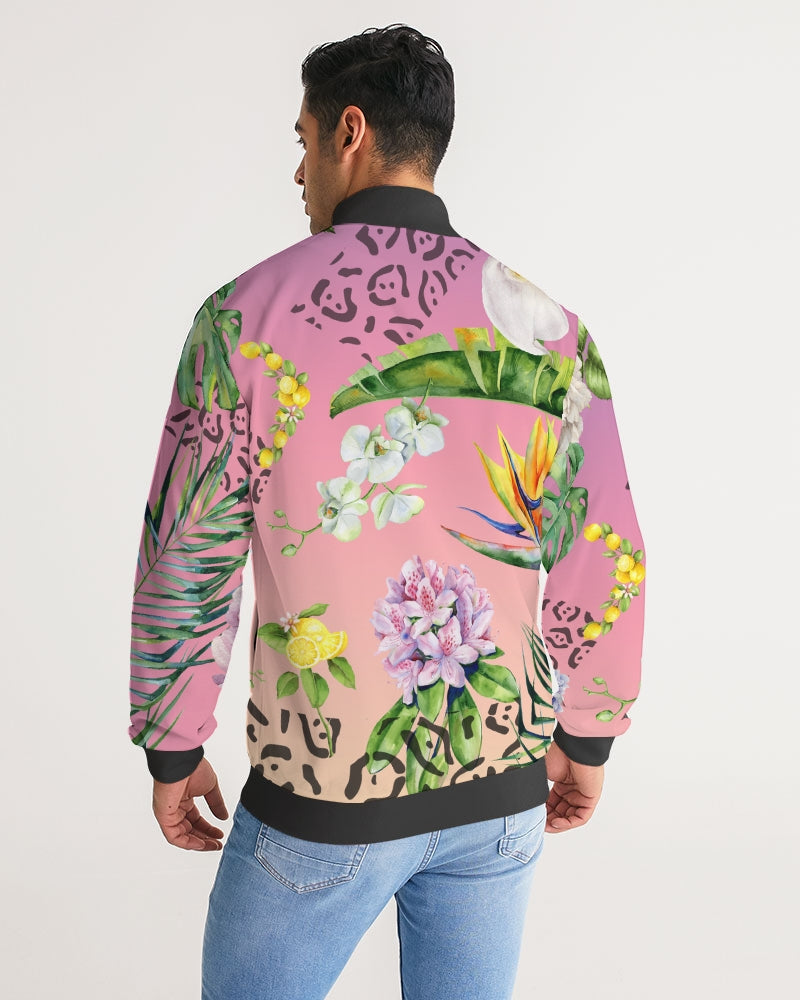 Ombre Floral Stripe-Sleeve Track Jacket