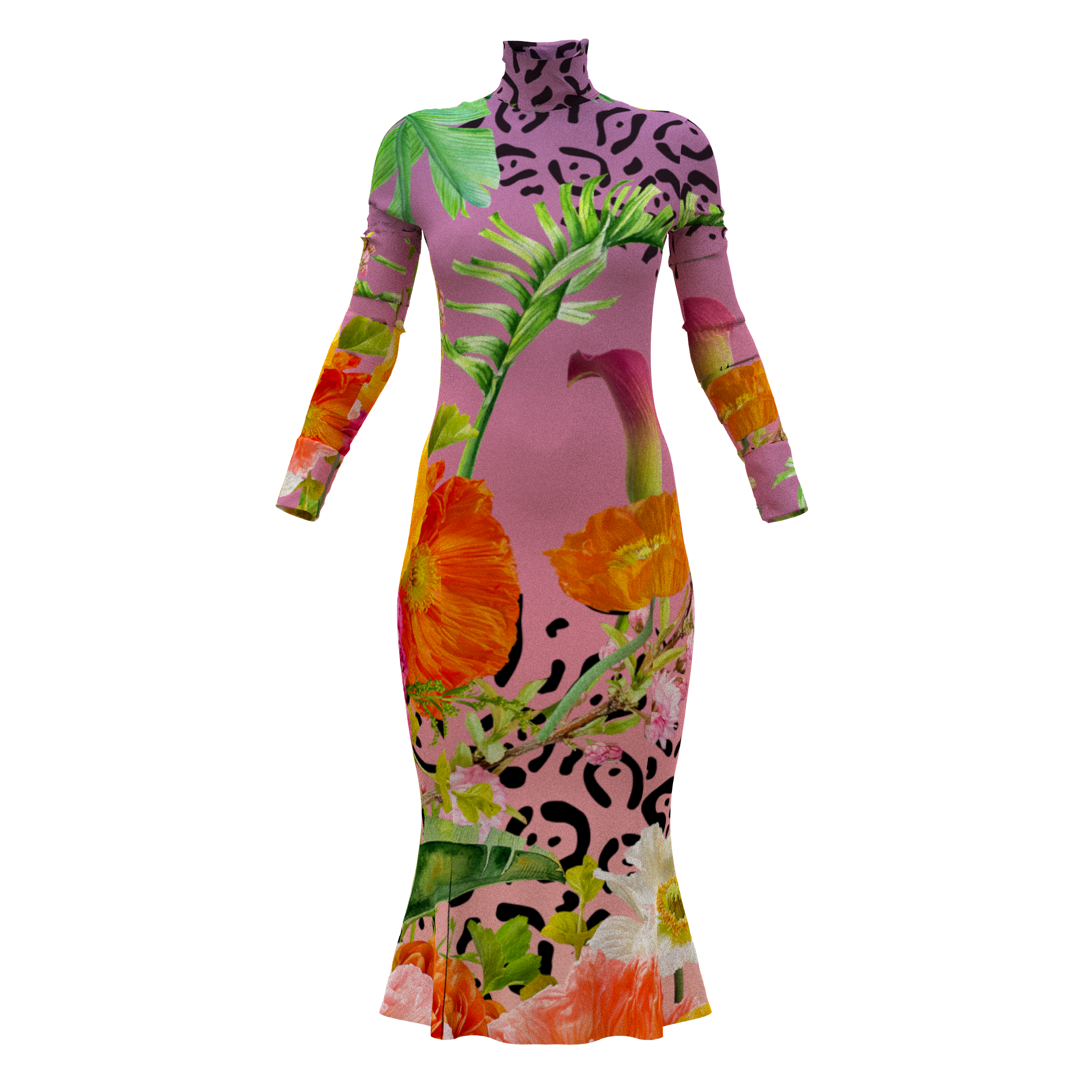Turtleneck Whitney Dress - Spring Dream (Printed to Order)